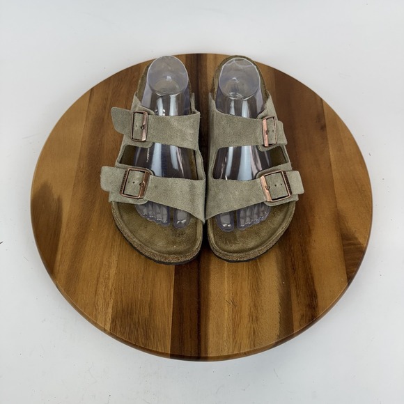 Mens Birkenstock Arizona Soft Footbed Gray Suede Slides Sandals Size EU 44 GUC - Picture 4 of 8